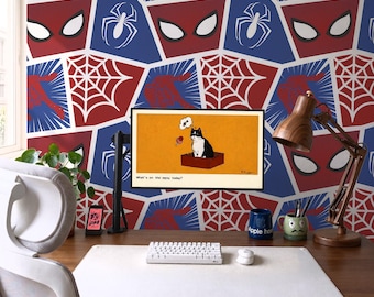 Spiderman Wallpaper, Red Blue Comic Book Wallpaper, Spider Web Pattern, Superhero Wallpaper for Boys Room, Kids Bedroom Peel and Stick