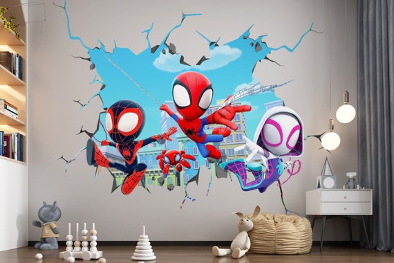 Large Kids Spiderman Wall Sticker, City Background Superhero Decal