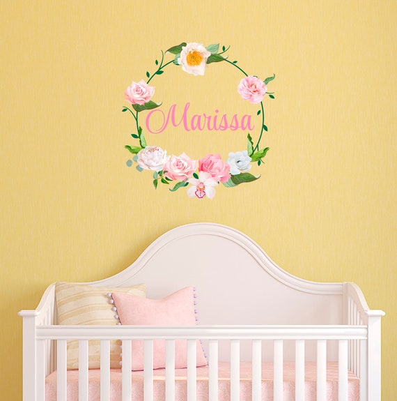 Watercolor Flowers Wall Decal Girl Nurssery Teen Girl Bedroom Decor Floral Watercolor Peony And Roses Mural Peony With Name Decal Aa588