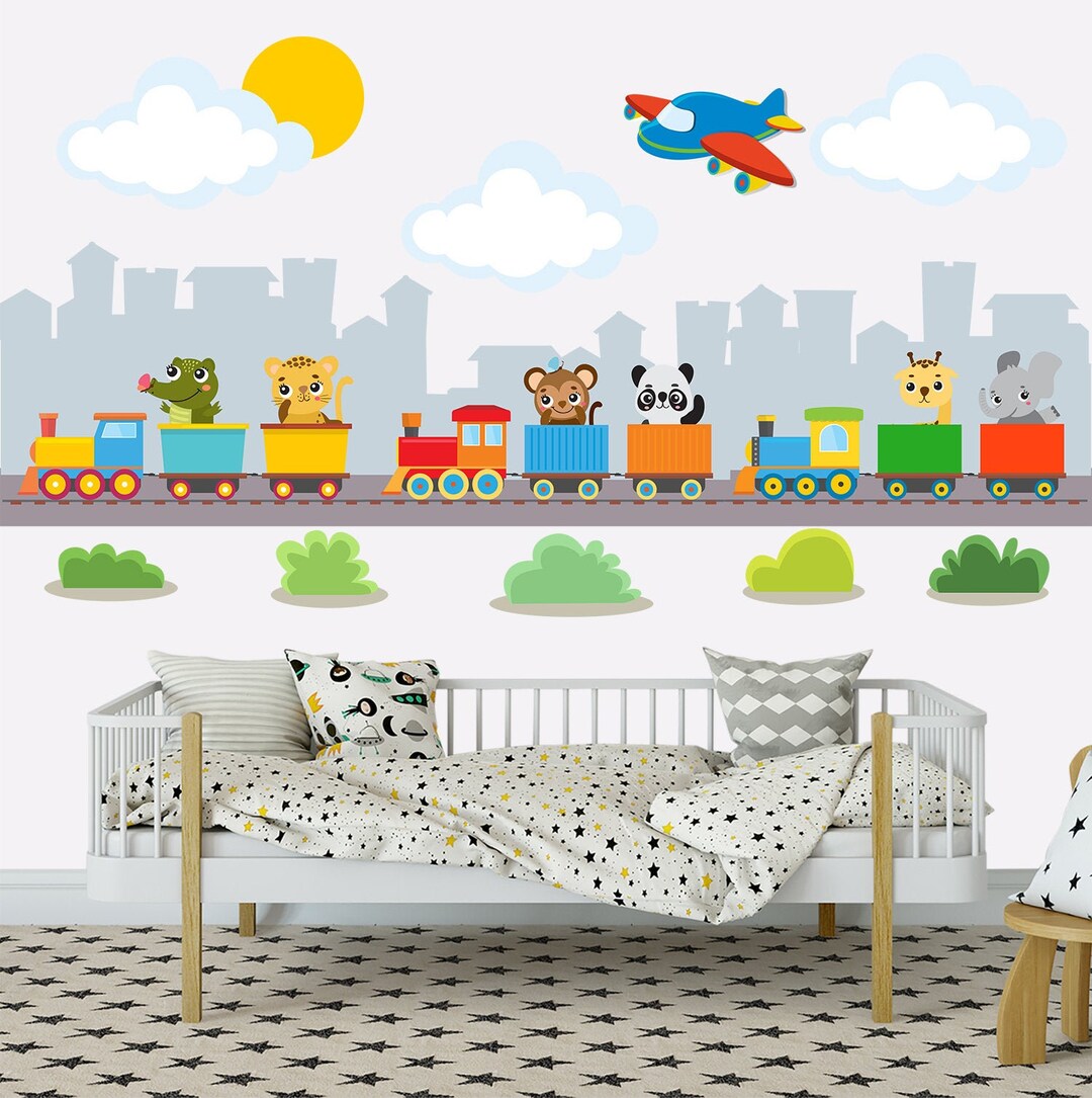 City Skyline Wall Decal Town Wall Mural Train Decal Kids - Etsy