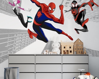 3D Superhero Wallpaper, Spiderman Boy Bedroom Wall Mural, Wall Decor for Kids Playroom, Peel and Stick Wall Room Art, Comics Wall Art