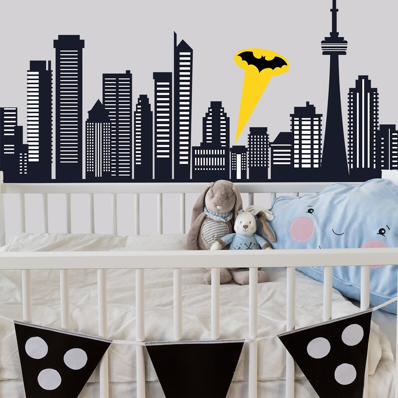 City Superhero Skyline Wall Decal. Boys Wall Sticker Avengers. Etsy
