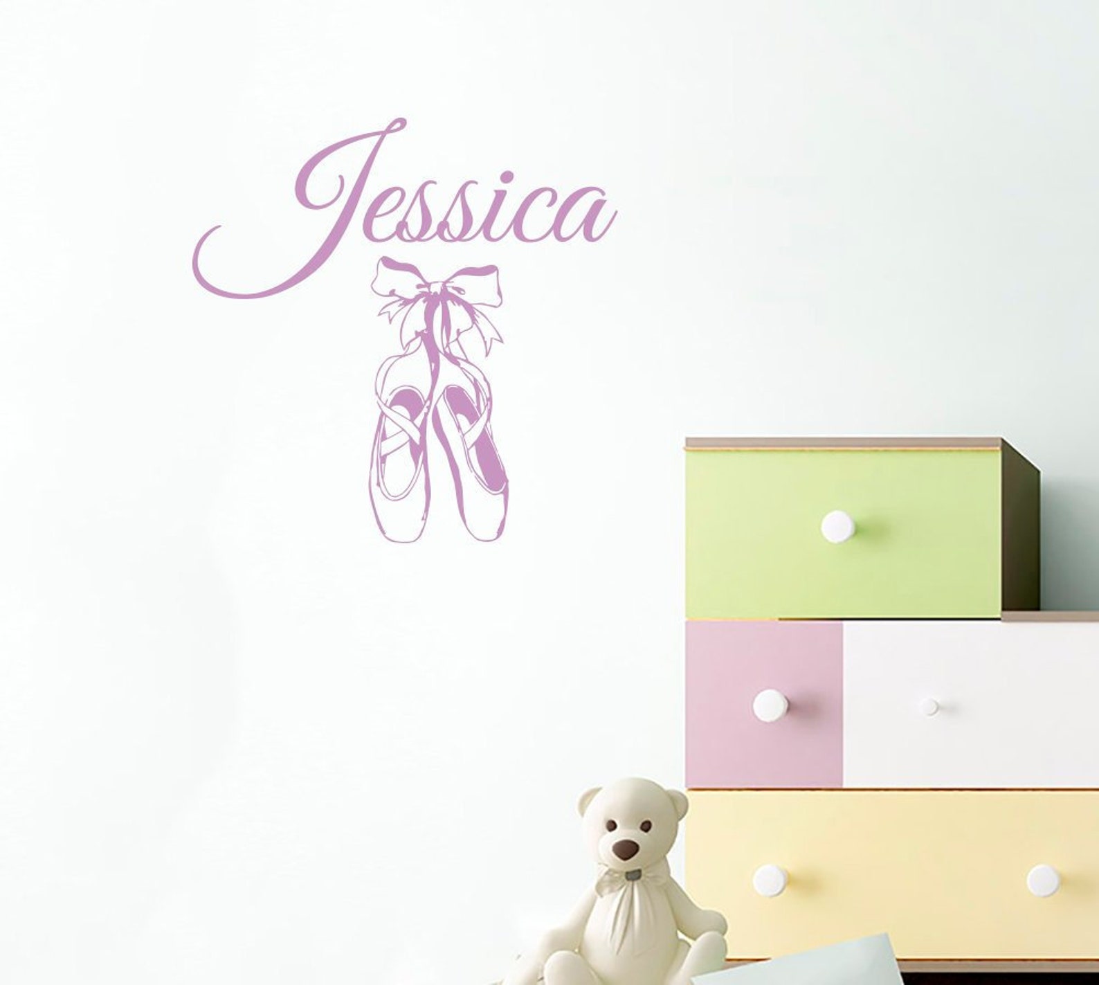 wall decals vinyl sticker decal custom personalized name ballet slippers shoes ballerina girl bedroom nursery dorm l566