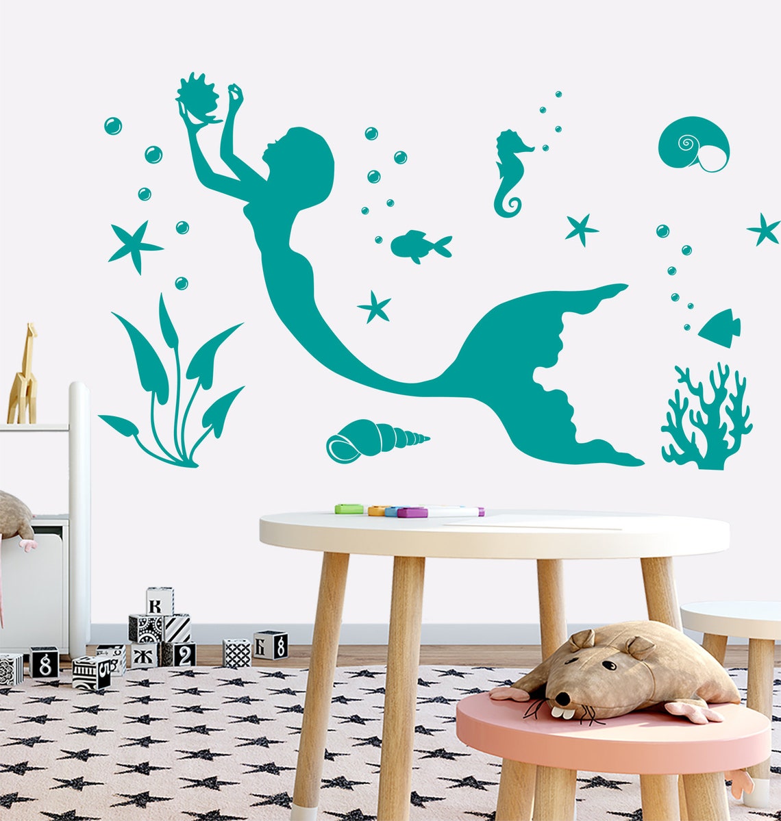 Mermaid Wall Decal Nursery. Underwater Vinyl Sticker Baby Room Etsy