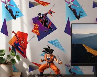 Spiderman Wallpaper, Miles Morales Wallpaper, Superhero Comic Pattern, Boys Gaming Room Peel and Stick Wallpaper