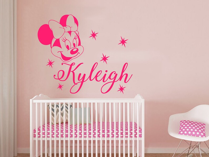 minnie mouse wall decal. personalized girl name vinyl sticker. custom name  mike mouse. minnie mouse wall art. nursery girl wall decor nl231