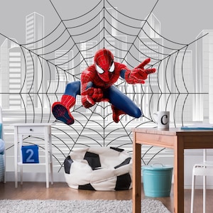 Spiderman Wallpaper Peel and Stick Teen Boys Room, Superhero Wall Mural Kids, Cityscape Wallpaper Toddler Playroom, Boy Nursery Wall Decor