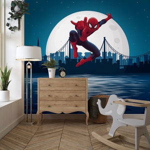 Spiderman Wallpaper For Boy, Superhero Peel and Stick Wall Mural, Nursery Wall Decor, Wallpaper Superhero For Toddler, Gift for Kids Bedroom zdjęcie 2