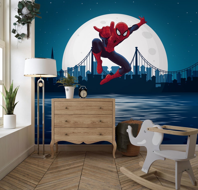 Spiderman Wallpaper For Boy, Superhero Peel and Stick Wall Mural, Nursery Wall Decor, Wallpaper Superhero For Toddler, Gift for Kids Bedroom zdjęcie 2