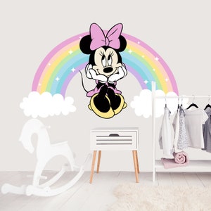 Mickey Mouse Themed Wall Decal Girls Bedroom, Rainbow Sticker Baby Room, Toddler Nursery Wall Decor, Peel and Stick Vinyl Decoration Kids