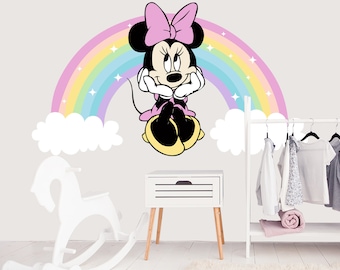 Mickey Mouse Themed Wall Decal Girls Bedroom, Rainbow Sticker Baby Room, Toddler Nursery Wall Decor, Peel and Stick Vinyl Decoration Kids