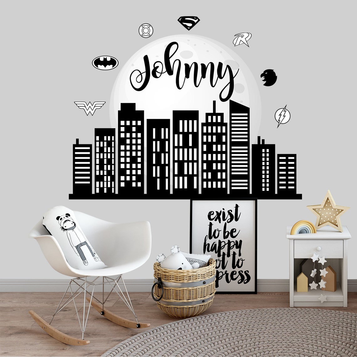 Personalized Name Decal. Superhero Skyline Wall Decor. Etsy