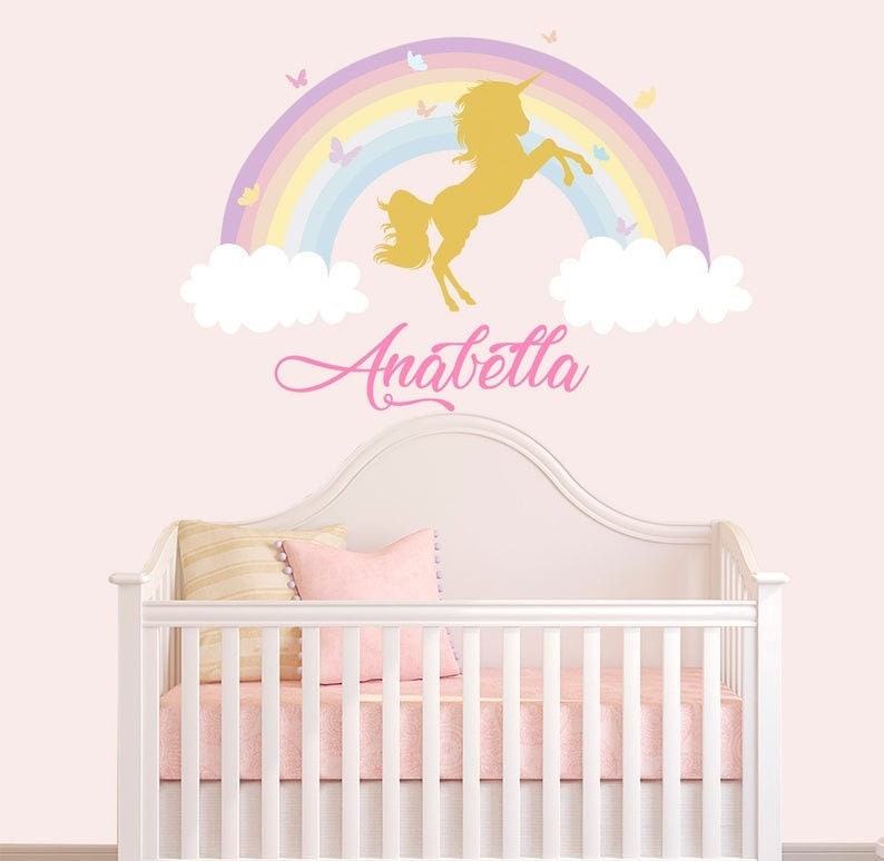 Watercolor Rainbow Decal Girl Nursery Unicorn Wall Decal Baby Etsy