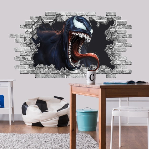 Venom Wall Decal Boys Room Superhero Wall Sticker Teenager Bedroom Venom Decor  Kids Playroom Comics 3D Hole in the Wall Home Boy Gifts 