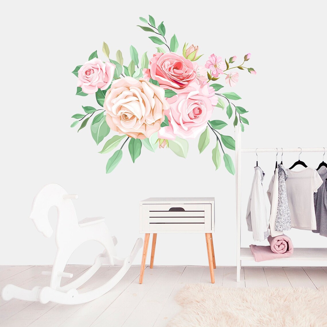 Roses Flowers Wall Decal Floral Wall Sticker Girl Nursery Etsy