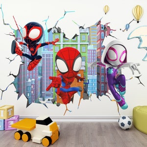 Large Spiderman Wall Sticker, Cityscape Superhero Decal, Jumbo Kids Room Mural, Nursery Decor with Spiderman, Spiderman Wall Sticker