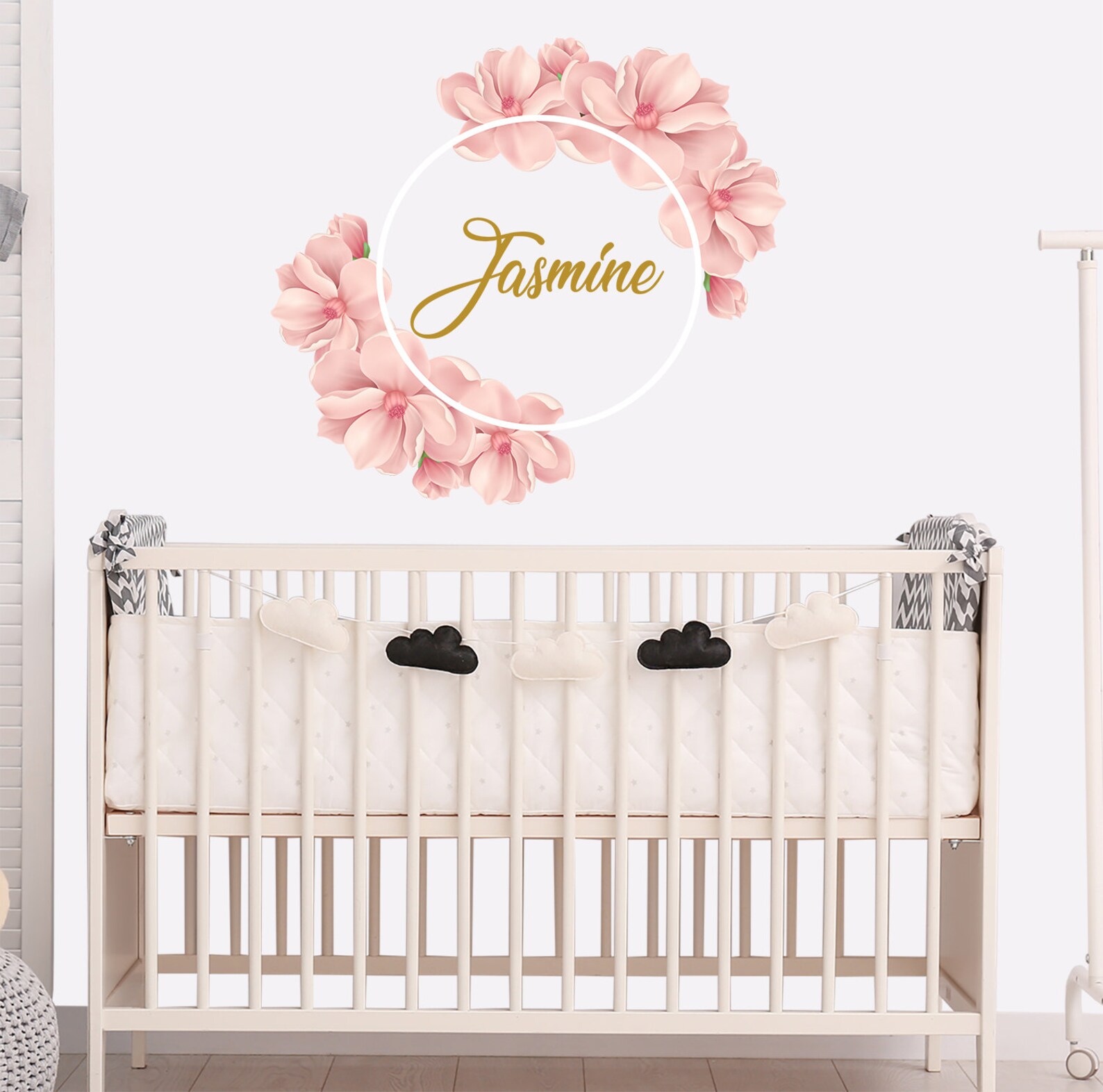 Baby Name Wall Decal Nursery. Flowers Wall Sticker Girl Etsy