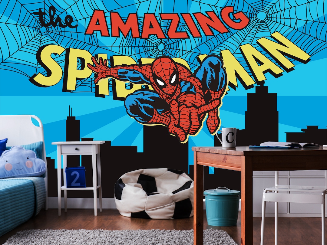 Spiderman Peel and Stick Wallpaper, Superhero Webs for Boy Bedroom