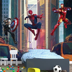 Spiderman Wallpaper for Boy Bedroom, Superheroes Wall Mural For Kids Room, City Nursery Wall Decor, Super Hero Wall Paper Gift For Toddler