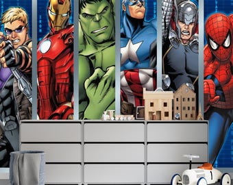 Superhero Wallpaper for Boy Room, Spiderman Peel and Stick Mural, Nursery Wall Decor, Superheros Decal For Toddler Removable Wallpaper