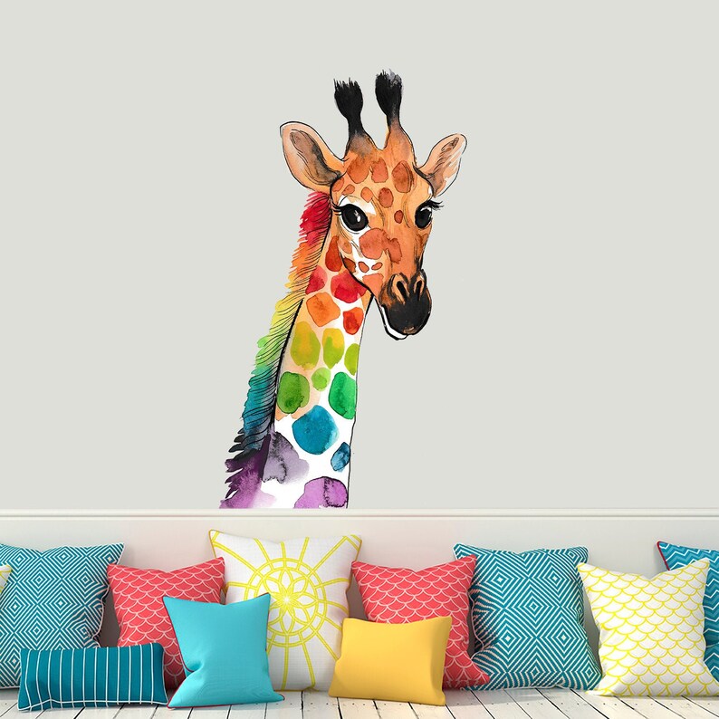 Colorful Giraffe Wall Decal Baby Bedroom. Watercolor Art Decor Etsy