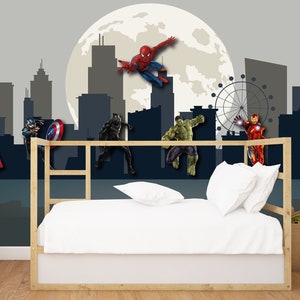 Superhero Wall Decor Teen Boys Bedroom, Wallpaper Peel and Stick Kids ...
