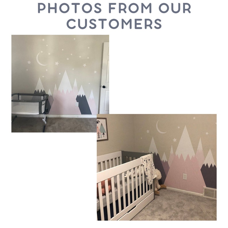 Pink Mountain Wall Decal Above Bed Bedroom Mountains Stars Etsy UK