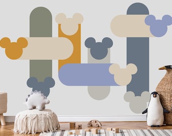 Mickey Mouse Peel And Stick Wallpaper, Custom Kids Mural for Nursery, Mickey Wall Decor For Boy, Modern Kids Playroom Wall paper, Wall Art