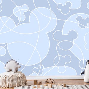 Light Blue Mickey Mouse Wallpaper For Boys Room, Modern Kids Room Wall Decor , Baby Nursery Wall Paper, Peel And Stick Removable Wallpaper