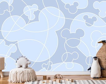 Light Blue Mickey Mouse Wallpaper For Boys Room, Modern Kids Room Wall Decor , Baby Nursery Wall Paper, Peel And Stick Removable Wallpaper