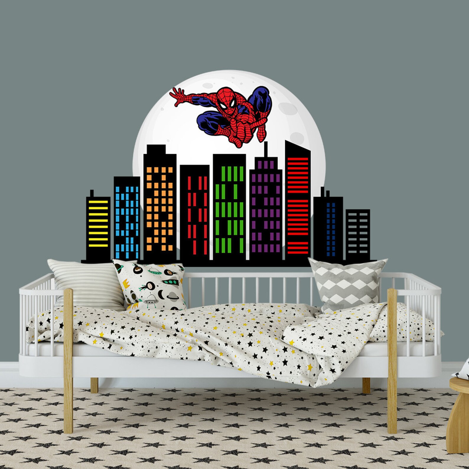 SpiderMan Wall Decal Superhero Skyline Boys Sticker Etsy