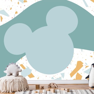 Mickey Mouse Kids Wallpaper, Peel And Stick Nursery Wall Mural, Blue Wall paper For Boy Room, Toddler Room Wall Decor, Wall Decor Kids Room