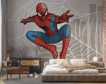 Comic-Style Spiderman Wallpaper for Kids Room, Large Superhero Peel and Stick Mural, Removable Wallpaper for Nursery