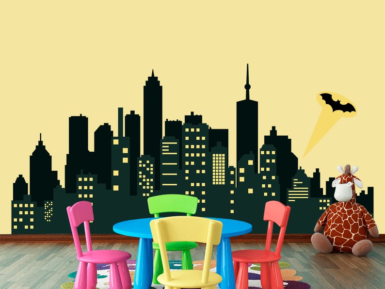 Cityscape Wall Decal Night Layered City Superhero Skyline Etsy