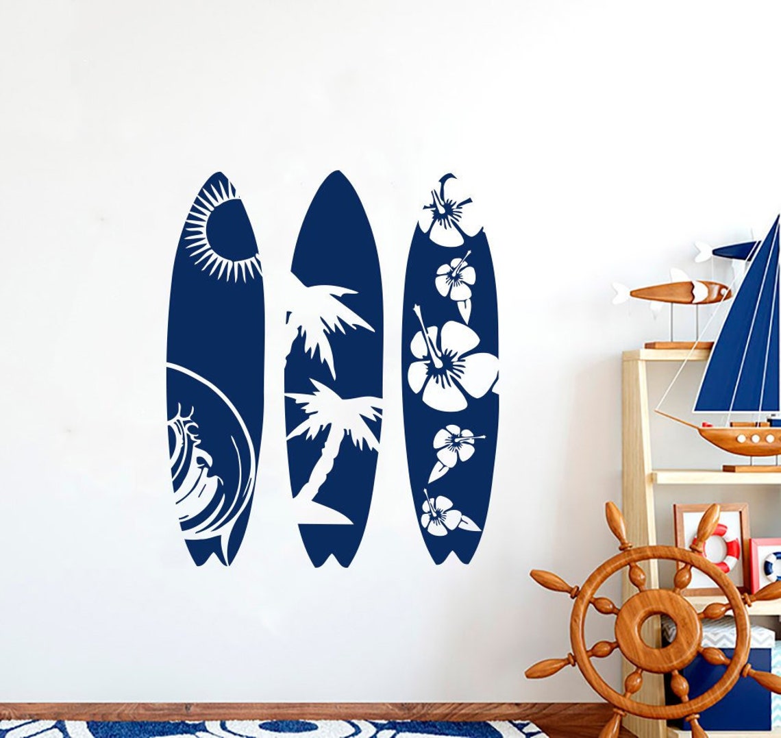 Wall Decal Surfboard Decals Waves Sea Beach Vinyl Sticker Etsy