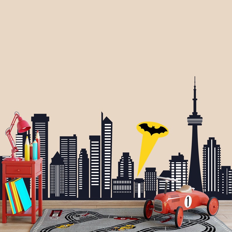 City Superhero Skyline Wall Decal. Boys Wall Sticker Avengers. Etsy