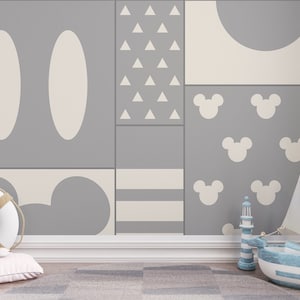 Pastel Mickey Mouse Wallpaper, Ideal for Nursery or Boy&#39;s Room, Easy Peel and Stick Decor for Toddler, Perfect Gift for Kids