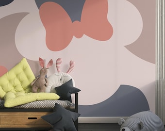 Minnie Mouse Wallpaper, Abstract Minnie Wall Mural, Pink Bow Nursery Wallpaper, Girls Room Kids Wall Decor