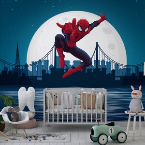 Spiderman Wallpaper For Boy, Superhero Peel and Stick Wall Mural, Nursery Wall Decor, Wallpaper Superhero For Toddler, Gift for Kids Bedroom zdjęcie 3