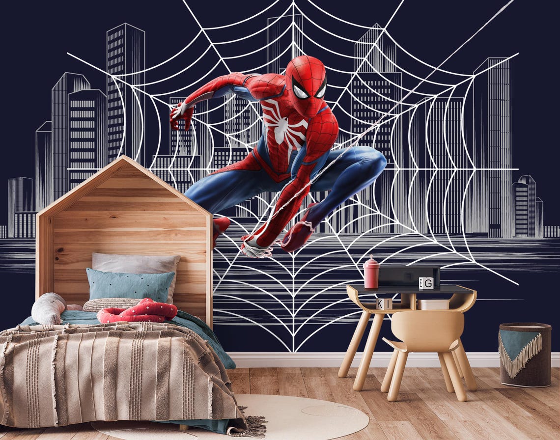 Spiderman Wallpaper Kids Bedroom, Boy Room Mural, Peel and Stick ...