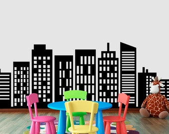 City Wall Decal Baby Nursery Room. Buildings Wall Sticker Game Room  Playroom. Town Wall Decor Boys and Girls Room. Logo City Decals SA426