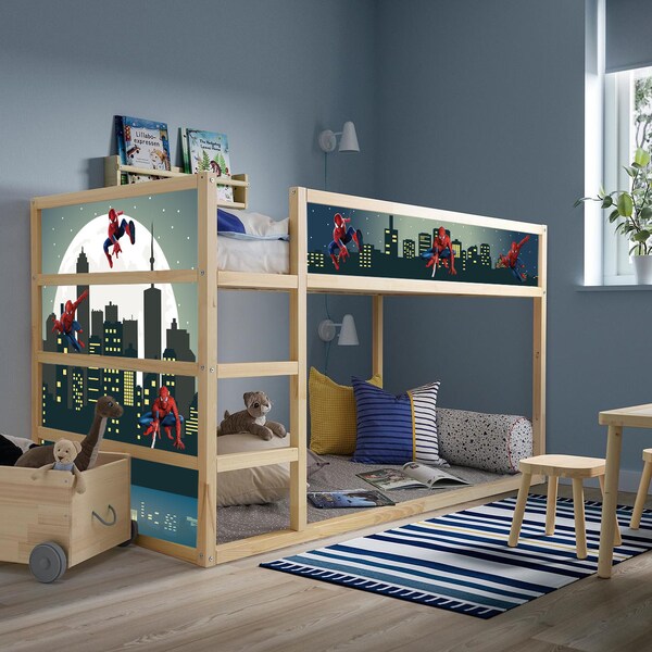 Spiderman Kura Bed Vinyl Decals  - Superheroes Peel and Stick Sticker for Toddler Bed - Ikea Kura Bed Décor for Boys Bedroom  - Decorations