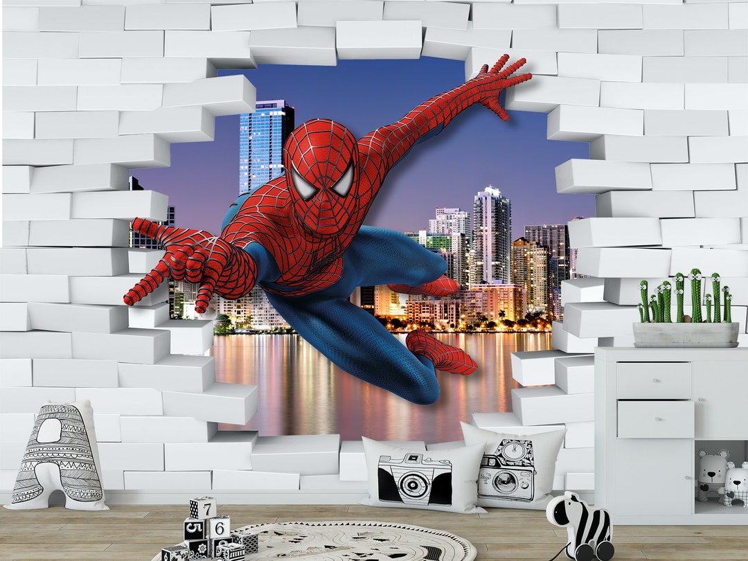 3D Wallpaper Spiderman Peel and Stick for Boy's Room Superhero Wall