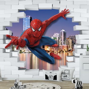 3D Wallpaper Spiderman Peel and Stick for Boy's Room - Superhero Wall Décor Kids Playroom - Spiderman Wall Murals for Toddler Boy Bedroom