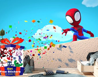 Fondo de pantalla Spiderman para la habitación de los niños, superhéroe Peel and Stick Wallpaper para el dormitorio del niño, mural de la pared de la guardería Spiderman, fondo de pantalla del superhéroe