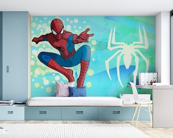 Spiderman Wallpaper for Boy Room, Superhero Peel and Stick Vinyl Mural, Nursery Wall Decor, Toddler Removable Wallpaper
