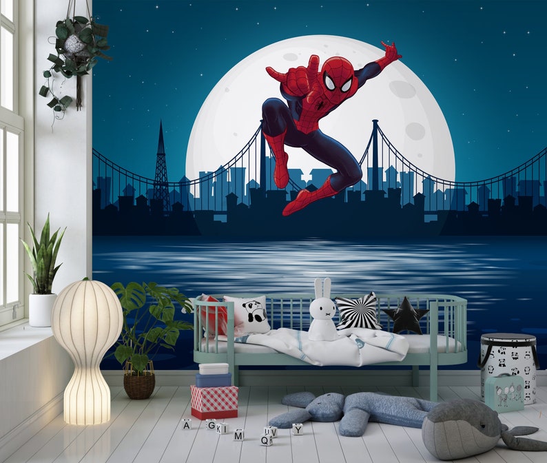 Spiderman Wallpaper For Boy, Superhero Peel and Stick Wall Mural, Nursery Wall Decor, Wallpaper Superhero For Toddler, Gift for Kids Bedroom zdjęcie 1