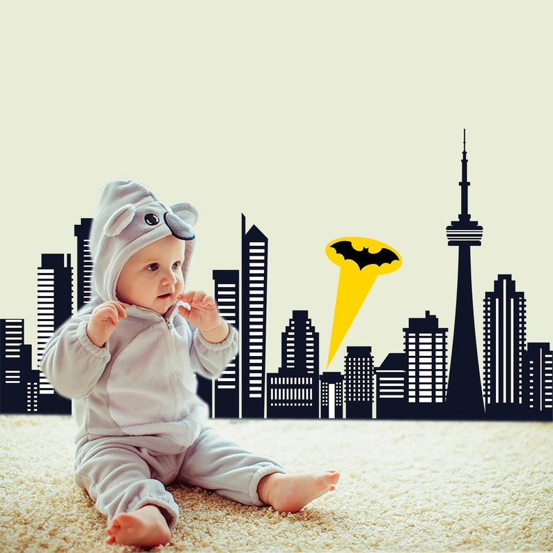 City Superhero Skyline Wall Decal. Boys Wall Sticker Avengers. Etsy