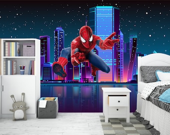 Superhero Wall Mural Peel and Stick for Kids Room, Spiderman Wallpaper Boys Bedroom, Playroom Walls Art Decor Toddler Teen  Boy Gifts