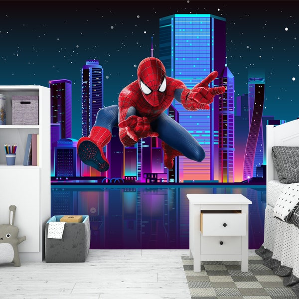 Superhero Wandbild Schälen und Aufkleben für Kinderzimmer, Spiderman Tapete Jungen Schlafzimmer, Spielzimmer Wände Kunst Dekor Kleinkind Teen Jungen Geschenke